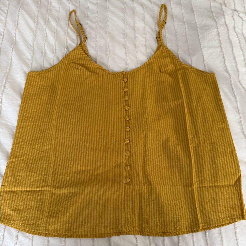 Mustard Yellow Striped Button Down Tank Top